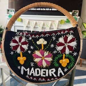 🏝️ Free People Embroidered Madeira Island Circle Shoulder Basket Bag Purse